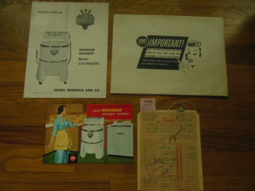 Kenmore Wringer Washer 110.543270 Instruction Manual, Parts List, Bill of Sale, in Original Envelope 1954
