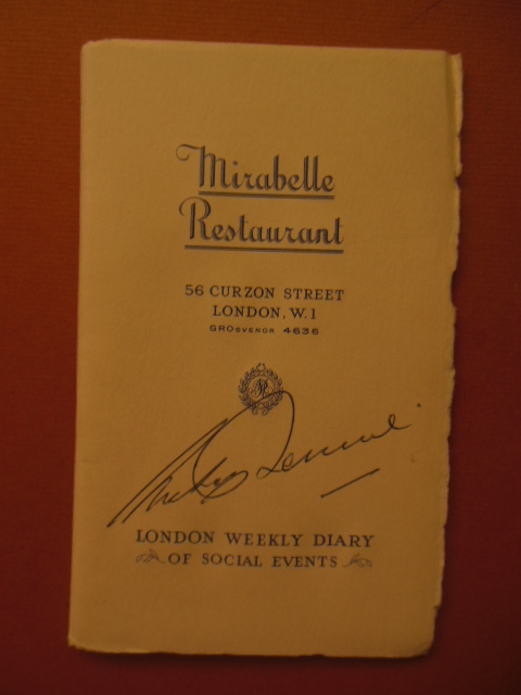 London Weekly Diary of Social Events 1962 (Mirabelle Hotel)