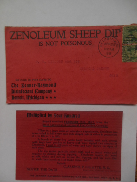 Zenoleum Sheep Dip Ad and Envelope 1898
