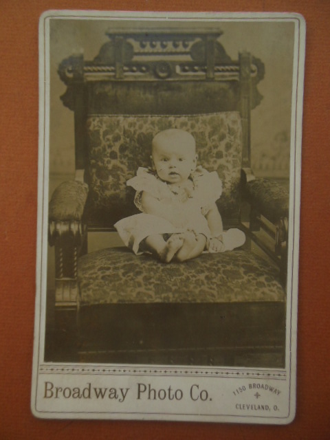 Cabinet Card Baby in Antique Chair Broadway Photo Co. Cleveland, Ohio