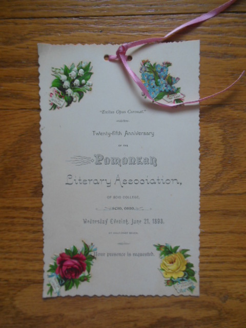 Invitation 25th Anniversary Pomorean Literary Society Scio College (Ohio 1893)