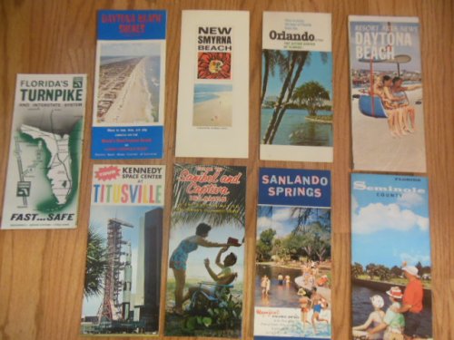 Nine Florida Brochures Titusville, Sanibel and Captiva, Sanlando Springs, Seminole County, Daytona Beach Shores, New Smyrna Beach, Orlando, Daytona Beach, Florida Turnpike (1960's)