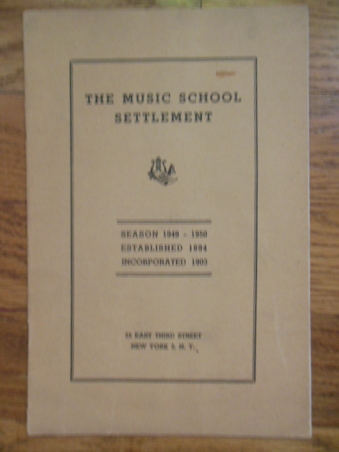 Third Street Music Settlement Booklet, New York City 1949-1950 Season