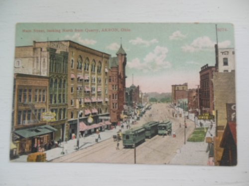 Postcard Main Street Looking North From Quarry Akron, Ohio (1909)