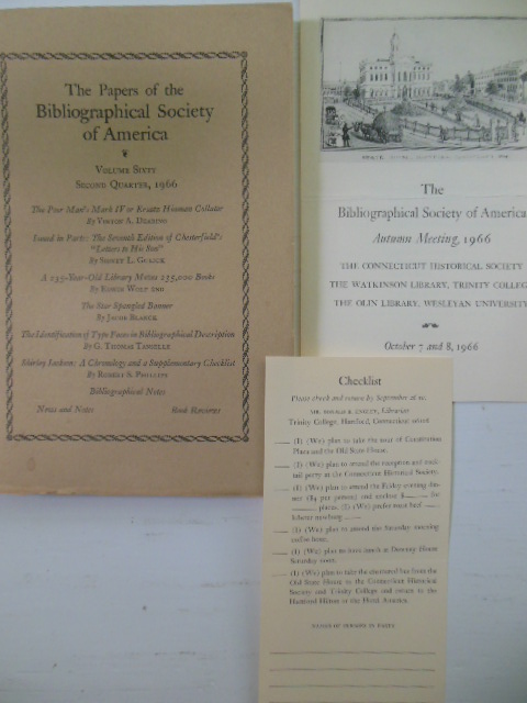 Papers of the Bibliographical Society of America, 1966 Moving the Library Company. Shirley Jackson Chronology)