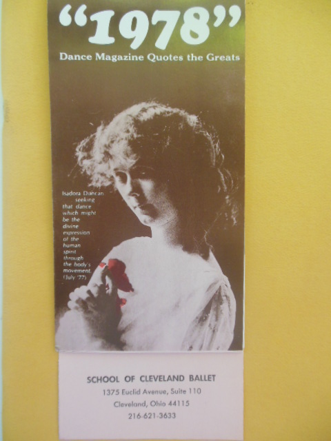 1978 Calendar Dance Magazine Quotes the Greats (School of Cleveland Ballet)