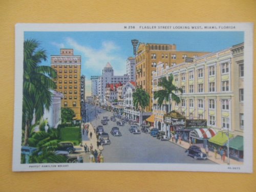 Postcard Flagler Street Looking West, Miami, Florida (1930's)