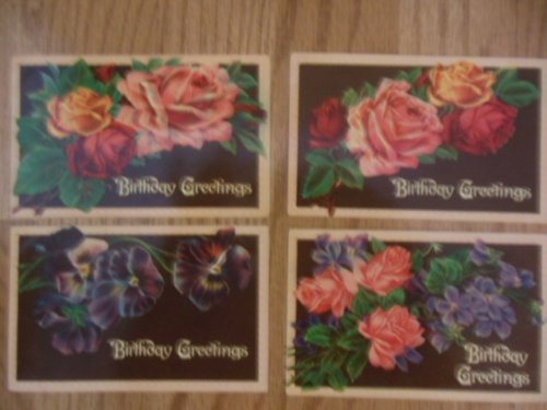 Postcards Four Floral Birthday Greetings German (1909)