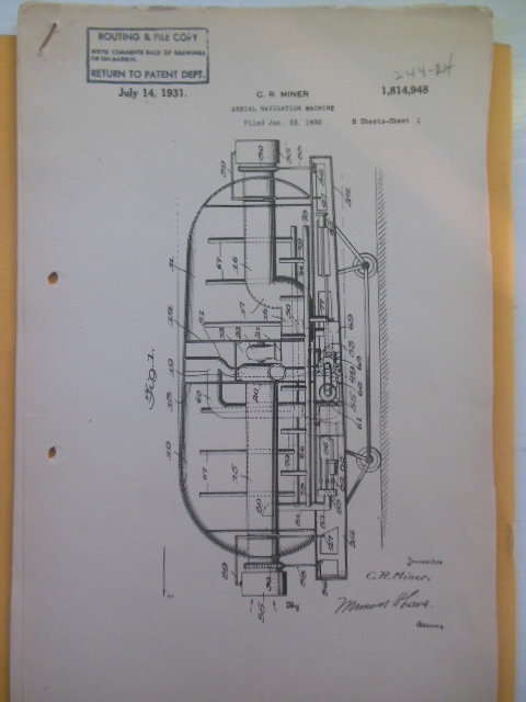 Patent 1931 Aerial Navigation Machine (Aviation C.R. Miner)