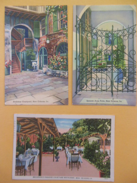 Postcards New Orleans Spanish Arch Patio, Brulatour Courtyard, Broussard's Restaurant (1939-40's)