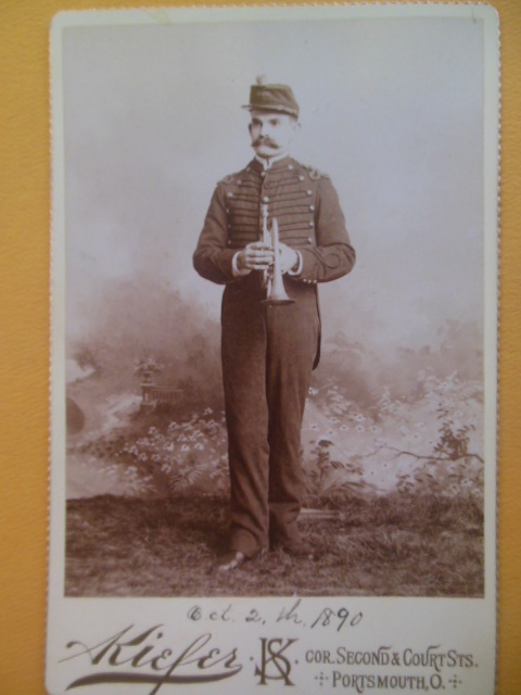 Cabinet Card Musician With Horn (Portsmouth, Ohio 1890)