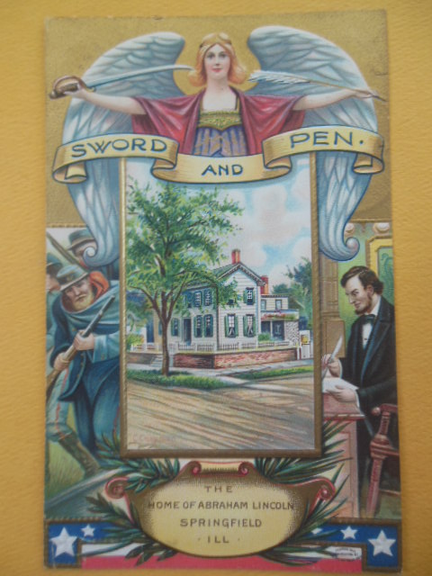 Postcard Sword and Pen Home of Abraham Lincolm (1909)
