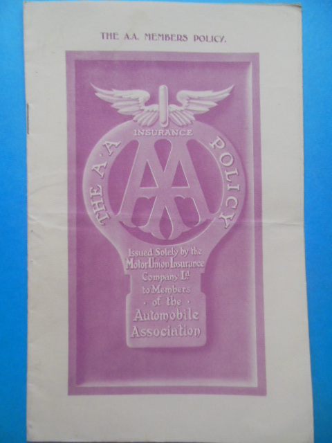 Automobile Association Insurance Policy 1930 (Motor Union Insurance Co. London)