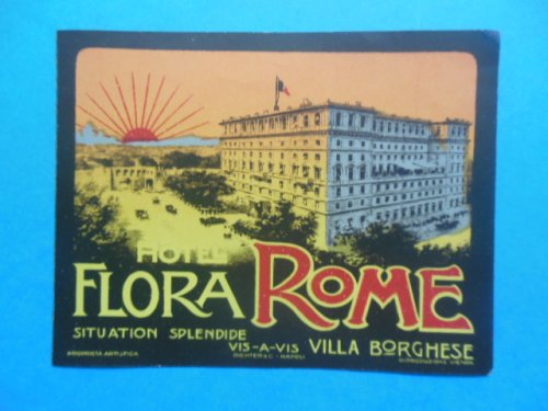 Luggage Label Hotel Flora Rome (1920's)