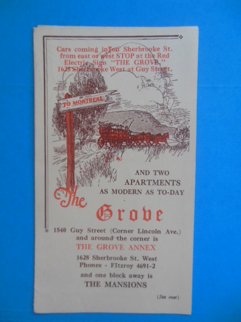 Montreal Travel Brochure The Grove and The Mansions Holiday Apartments (circa 1930's)