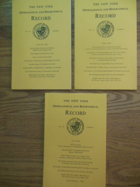 The New York Genealogical and Biographical Record, 2005 ( John Hutton & Elizabeth Van Dyck; Wiliamson Family of Gravesend))