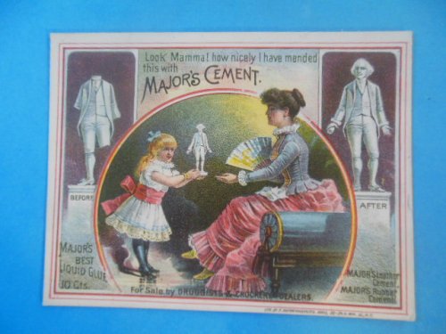 Trade Card Major's Cement. Little Girl Shows Mother Repaired Statue.