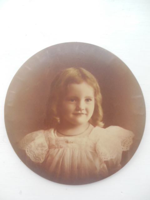 Round Metal Sepia Photograph Little Girl 6