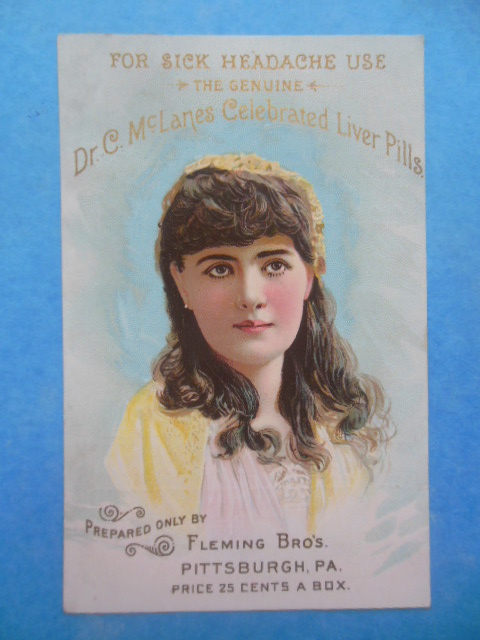 Trade Card: Dr. C. McLanes Liver Pills Prepared Only by Fleming Bros. Pittsburgh, PA (1888)