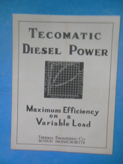 Tecomatic Diesel Power Maximum Efficiency on a Variable Load (1936 Thermal Engineering Co.)