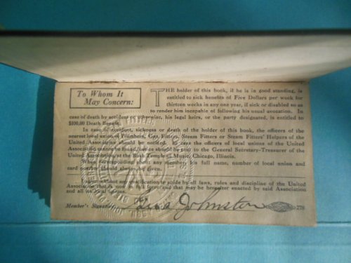 Union Dues Book: Association of Plumbers and Steam Fitters of the United States and Canada (1913)
