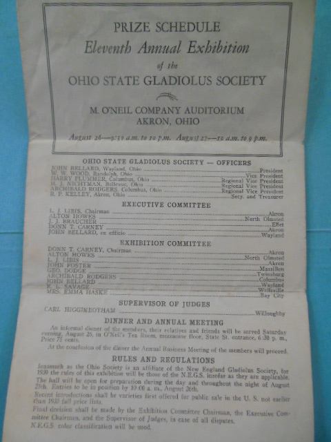 Eleventh Annual Exhibition of the Ohio State Gladiolus Society at M. O'Neil Co. Auditorium, 1939