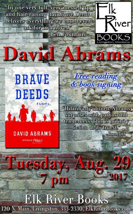 David Abrams reading event for Brave Deeds Poster, 29 August 2017