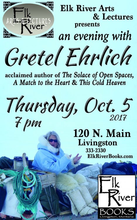 An Evening with Gretel Ehrlich reading event poster, 5 October 2017