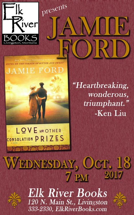 Jamie Ford reading event for Love and Other Consolation Prizes poster, 18 October 2017