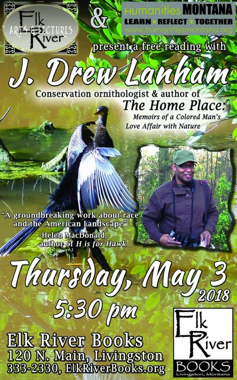 J. Drew Lanham reading event for The Home Place poster, 3 May 2018