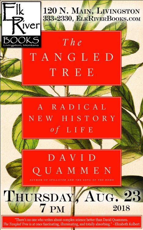 David Quammen reading event poster for The Tangled Tree, 23 August 2018