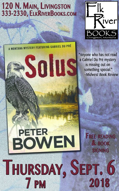 Peter Bowen reading event poster for Solus, 6 September 2018