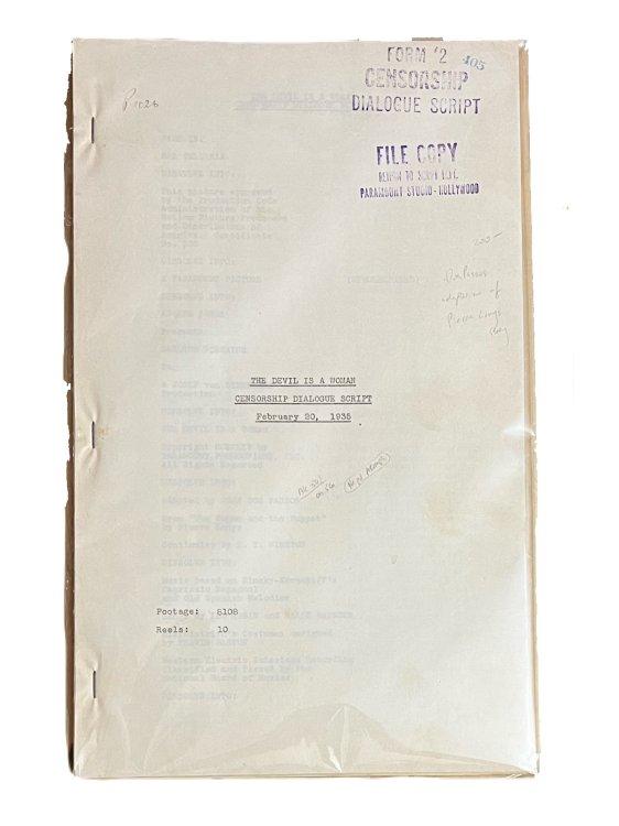 The Devil Is a Woman. Censorship Dialogue Script, February 20, 1935.