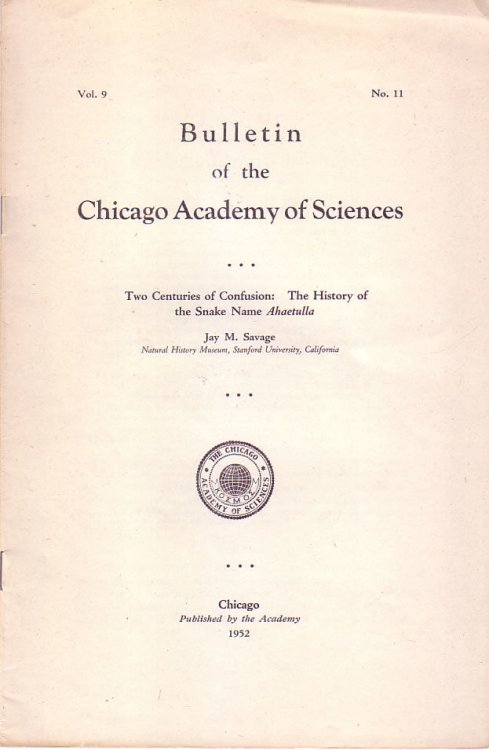 Two centuries of confusion: the history of the snake name Ahaetulla, Bulletin of the Chicago Academy of Sciences Vol.9 No. 11