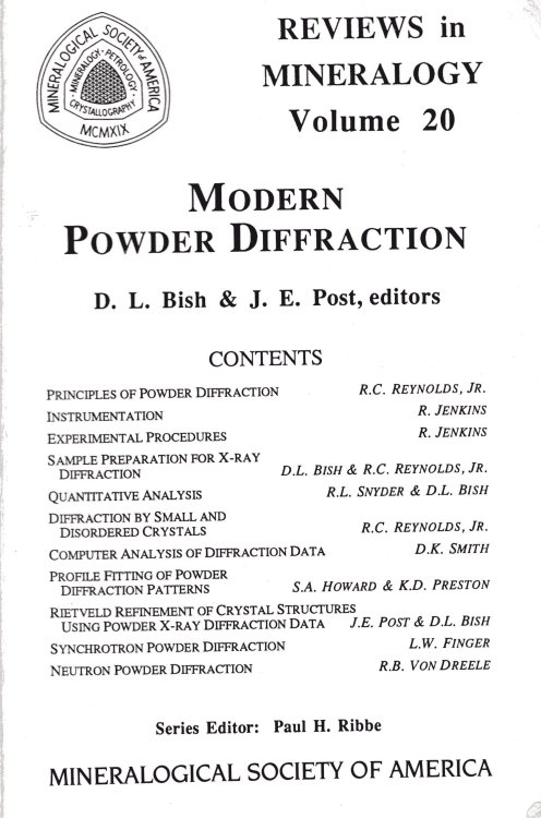 Reviews in Mineralogy Volume 20 Modern Powder Diffraction