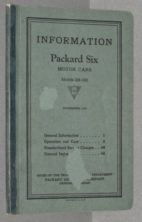 Information Manual Packard Motor Cars single-Six Models 226-233, December, 1923