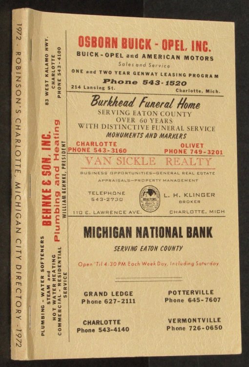 Robinson's Charlotte, Mich City Directory 1972