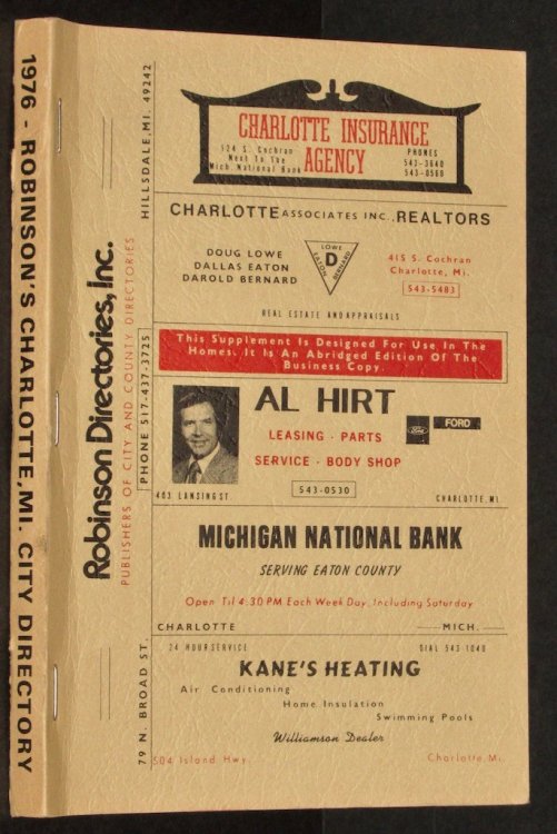 Robinson's Charlotte, Mich City Directory 1976