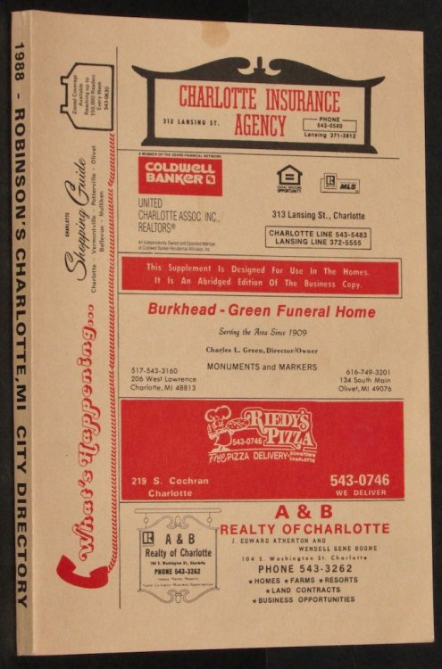 Robinson's Charlotte, Mich City Directory 1988