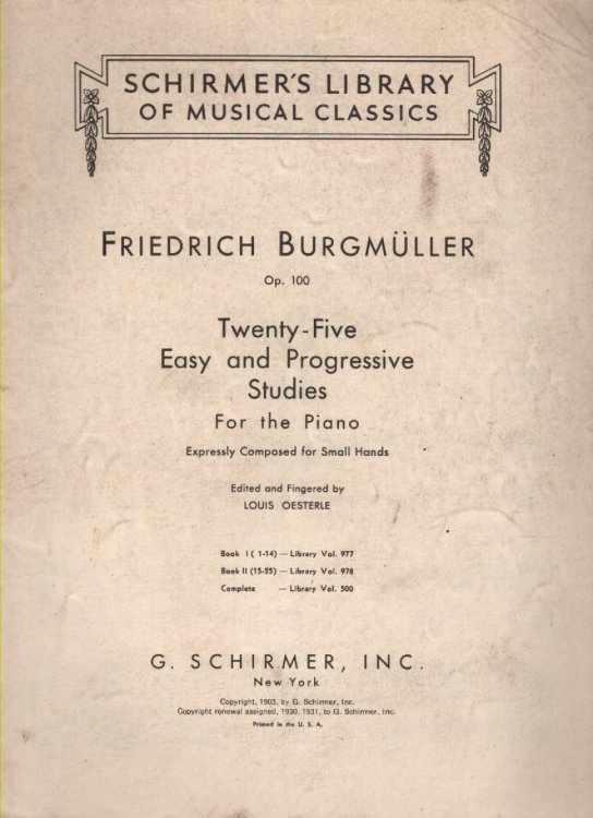 Schirmer's Library of Musical Classics Friedrich Burgmuller Op 100