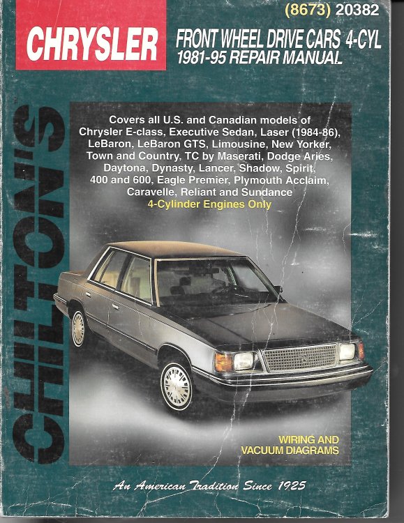 Chrysler Front Wheel Drive Cars 4-cly 1981-95 Repair Manual
