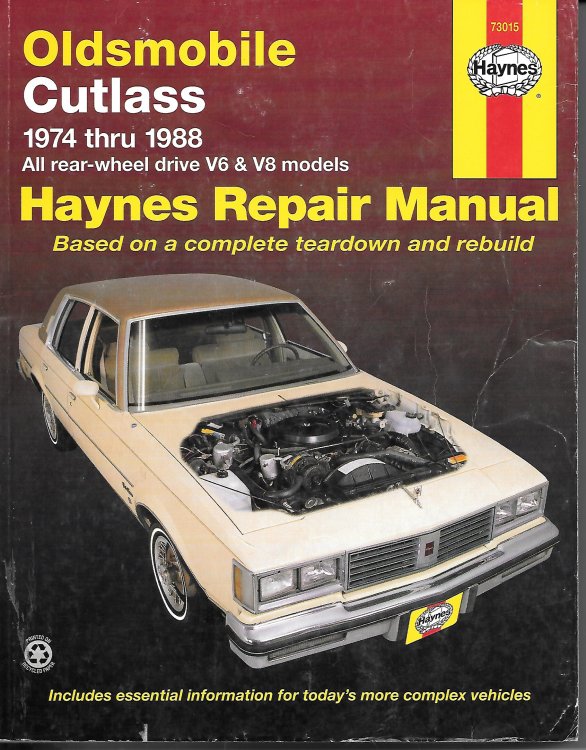 Oldsmobile Cutlass Automotive Repair Manual 1974 Thru 1988 all Rear Wheel Drive V & V8 Models