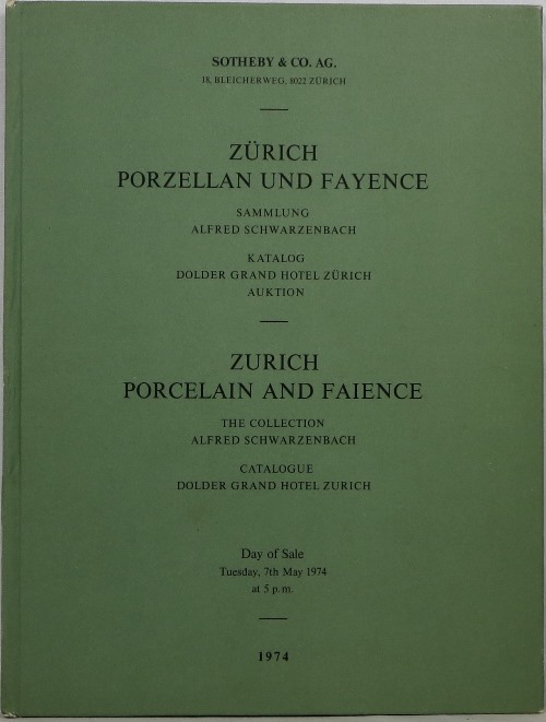 Zurich Porcelain and Faience: The Collection of Alfred Schwarzenbach, May 7, 1974