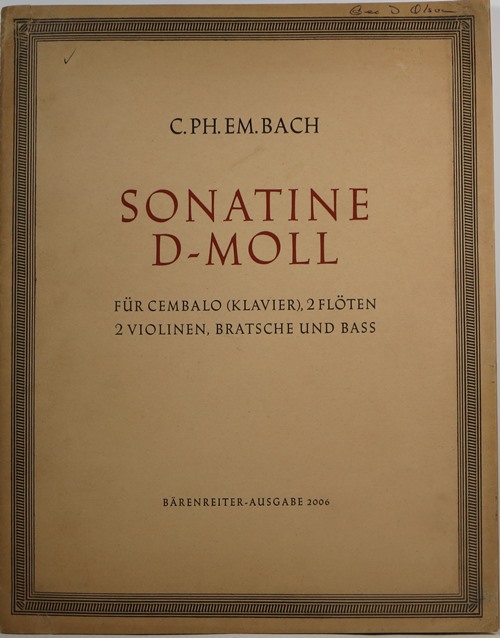 Sonatine D-Moll: Fr Cembalo (Klavier), 2 Flten, 2 Violinen, Bratsche und Bass (1764)