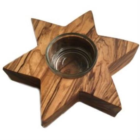 Olive Wood Tealight Candle Holder - Star