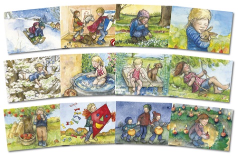 Set of 12 postcards by Sanne Dufft for the Months of the Year S Dufft 1-12