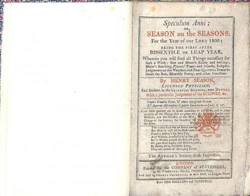 Speculum Anni or Season on the Seasons for the Year of Our Lord 1809