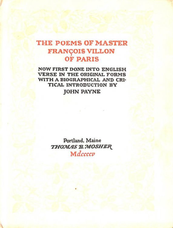 The poems of Master Francois Villon of Paris