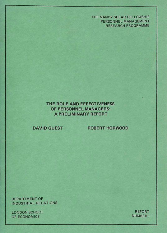 Role and Effectiveness of Personnel Managers: a Preliminary Report