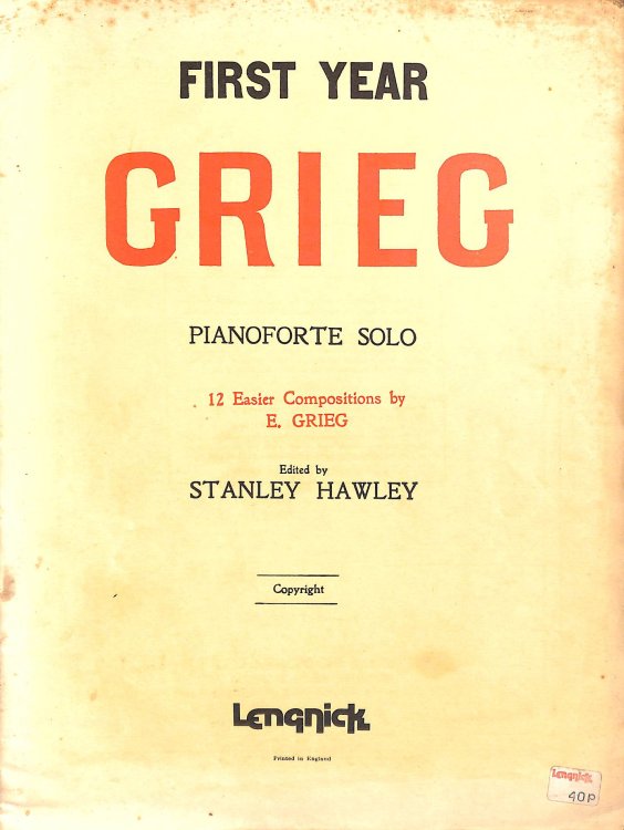 First Year Grieg for Pianoforte Solo. 12 easier Compositions